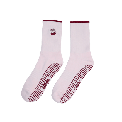 Cherry Bow Pilates Grip Socks