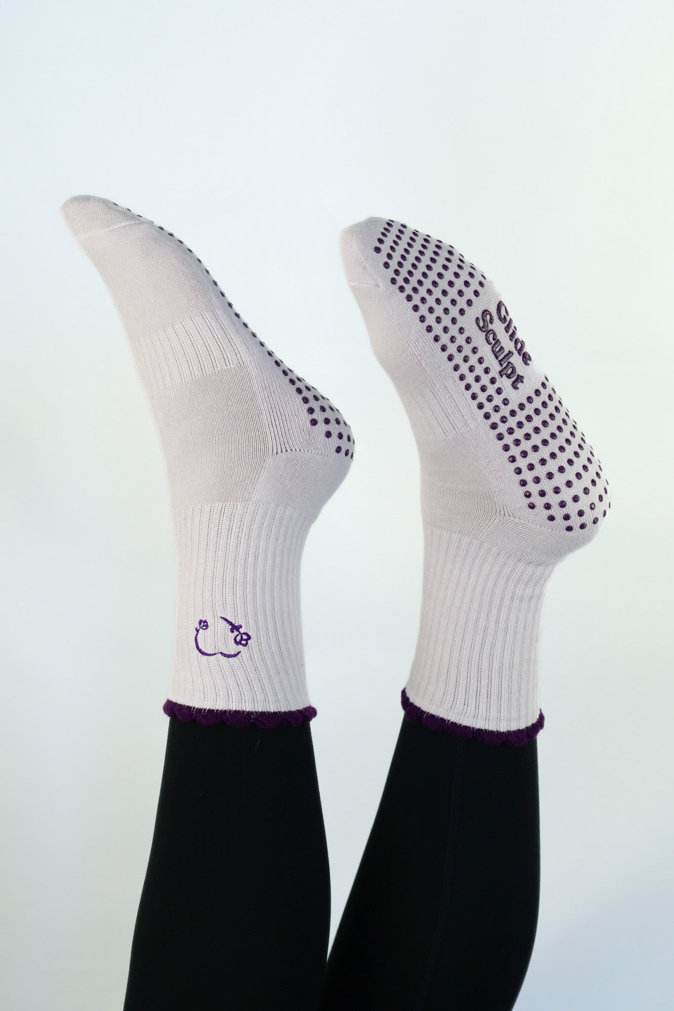 Lilac Heart Pilates Grip Socks