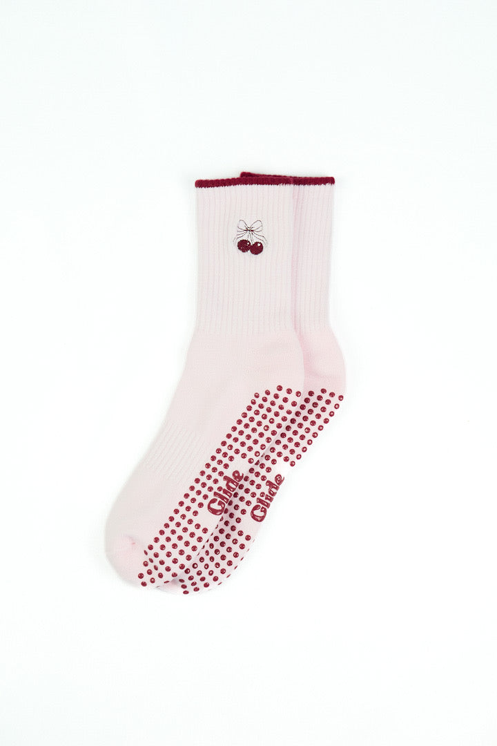 Cherry Bow Pilates Grip Socks