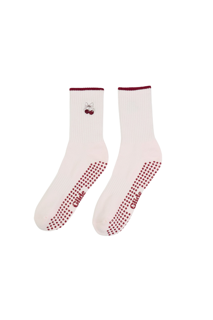 Cherry Bow Pilates Grip Socks