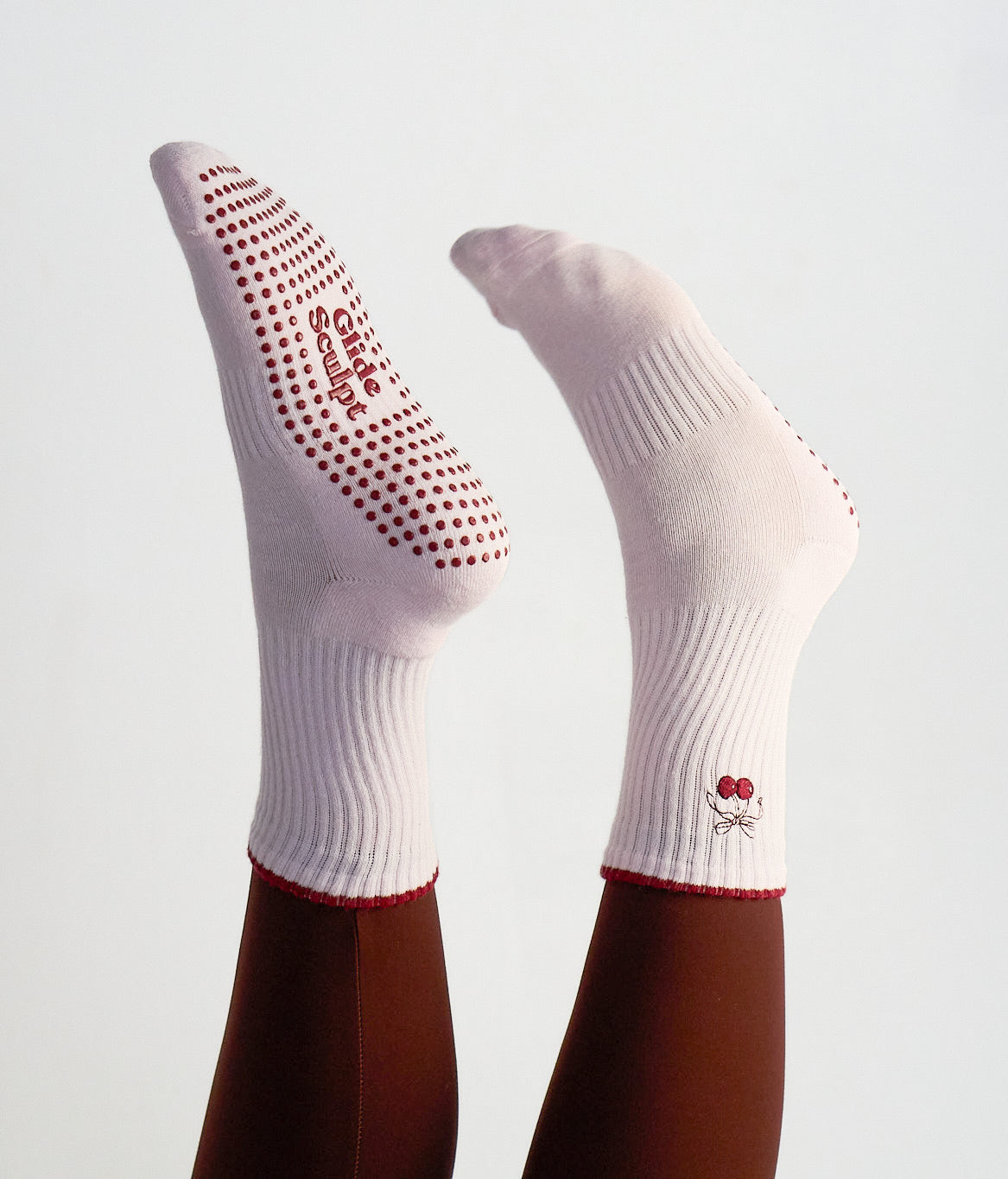 Cherry Bow Pilates Grip Socks