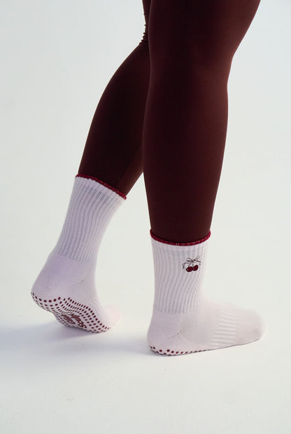 Cherry Bow Pilates Grip Socks