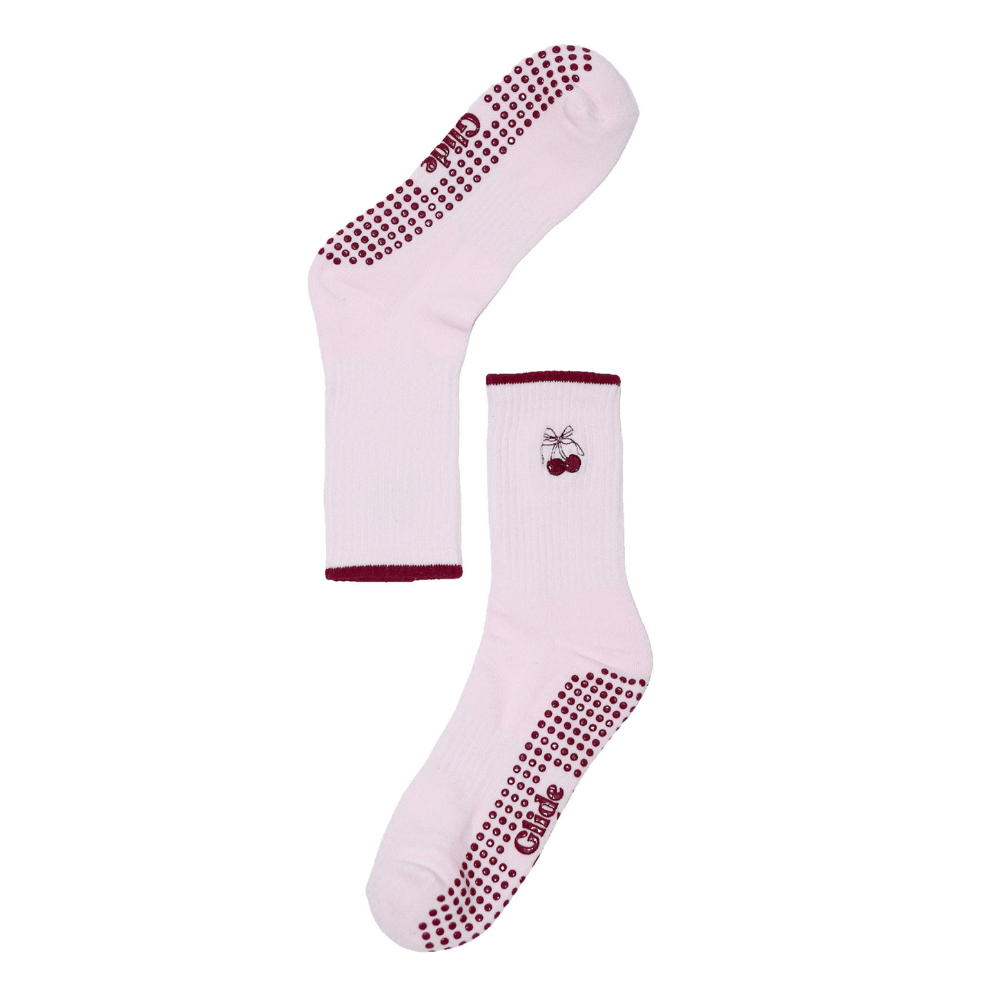 Cherry Bow Pilates Grip Socks