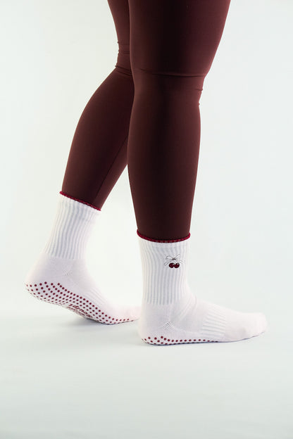 Cherry Bow Pilates Grip Socks