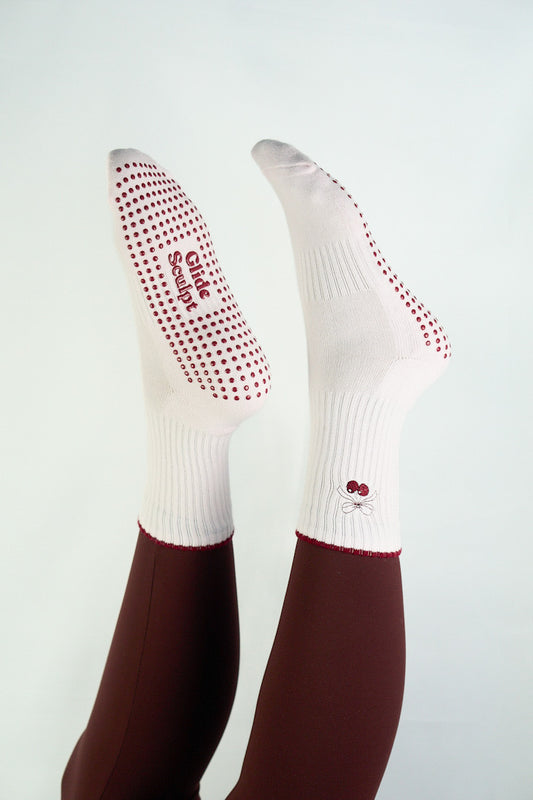 Cherry Bow Pilates Grip Socks