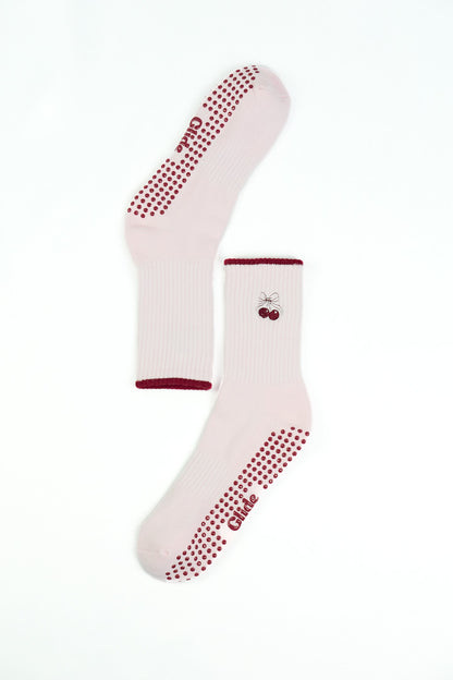 Cherry Bow Pilates Grip Socks